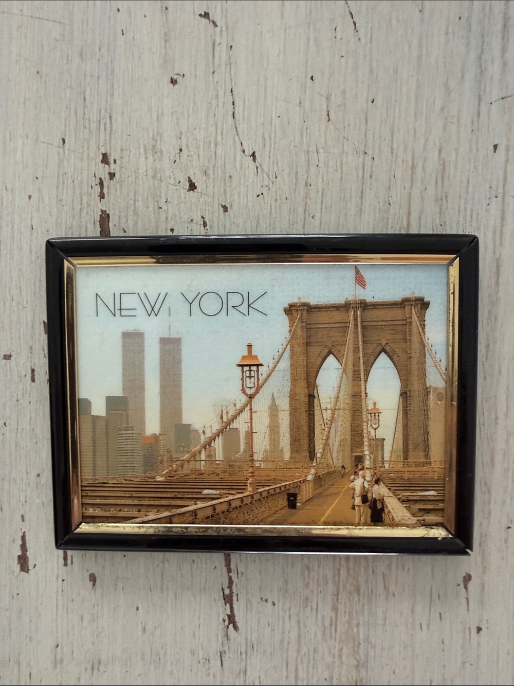 New York Brooklyn Bridge World Trade Center Vintage Souvenir Magnet